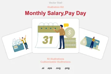 Salaire mensuel, jour de paie Pack d'Illustrations