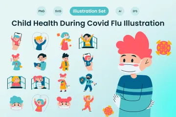 Salud infantil durante la gripe Covid Paquete de Ilustraciones