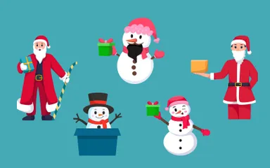 Santa Clause And Snowman Illustration Pack