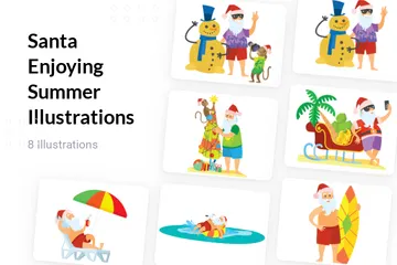 Santa Enjoying Summer Illustration Pack