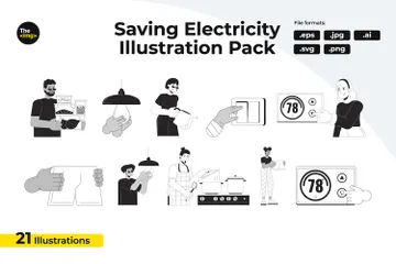 Saving Electricity At Home Illustration Pack