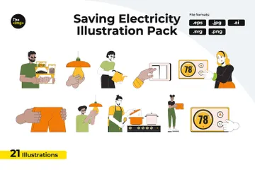 Saving Electricity At Home Illustration Pack