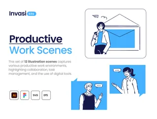 Scènes de travail productives Pack d'Illustrations