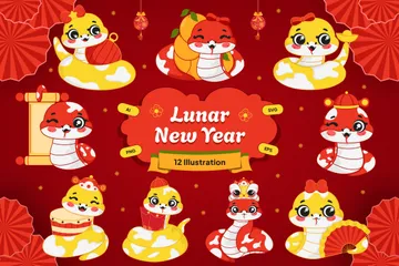 Schlangen-Maskottchen zum chinesischen Neujahrsfest Illustrationspack