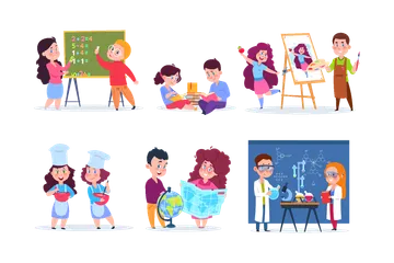 School Kids Studying Illustration Pack