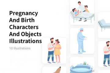 Schwangerschaft und Geburt, Charaktere und Objekte Illustrationspack