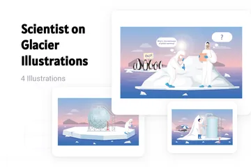 Scientist On Glacier Illustration Pack