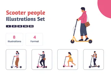 Pessoas de scooters Pacote de Ilustrações