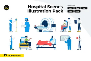 Scrubs Krankenhaus Personal Patienten vielfältig Illustrationspack