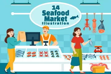 Seafood Market Illustration Pack