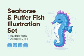 Seahorse & Puffer Fish Illustration Pack