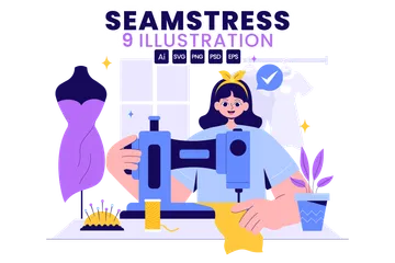 Seamstress At Work Illustration Pack