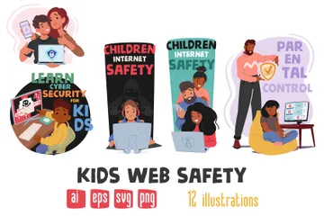 Sécurité des enfants sur Internet Pack d'Illustrations