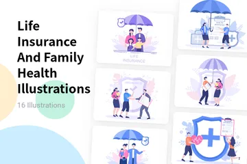Seguros de vida y salud familiar Paquete de Ilustraciones