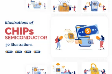 Semiconductor Technology Chip For Machine Learning Illustration Pack