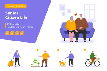 Senior Citizen Life Illustration Pack