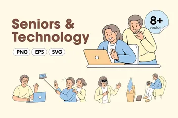 Seniors And Technology Illustration Pack