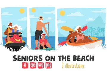 Seniors On The Beach Illustration Pack