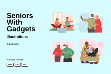 Seniors With Gadgets Illustration Pack
