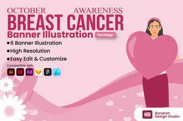 Sensibilisation au cancer du sein en octobre 2 Pack d'Illustrations