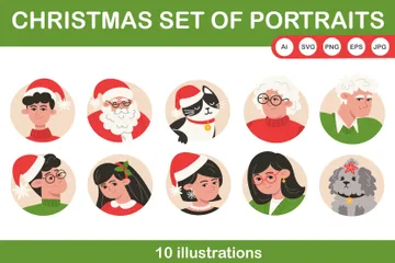 Série de portraits de Noël Pack d'Illustrations