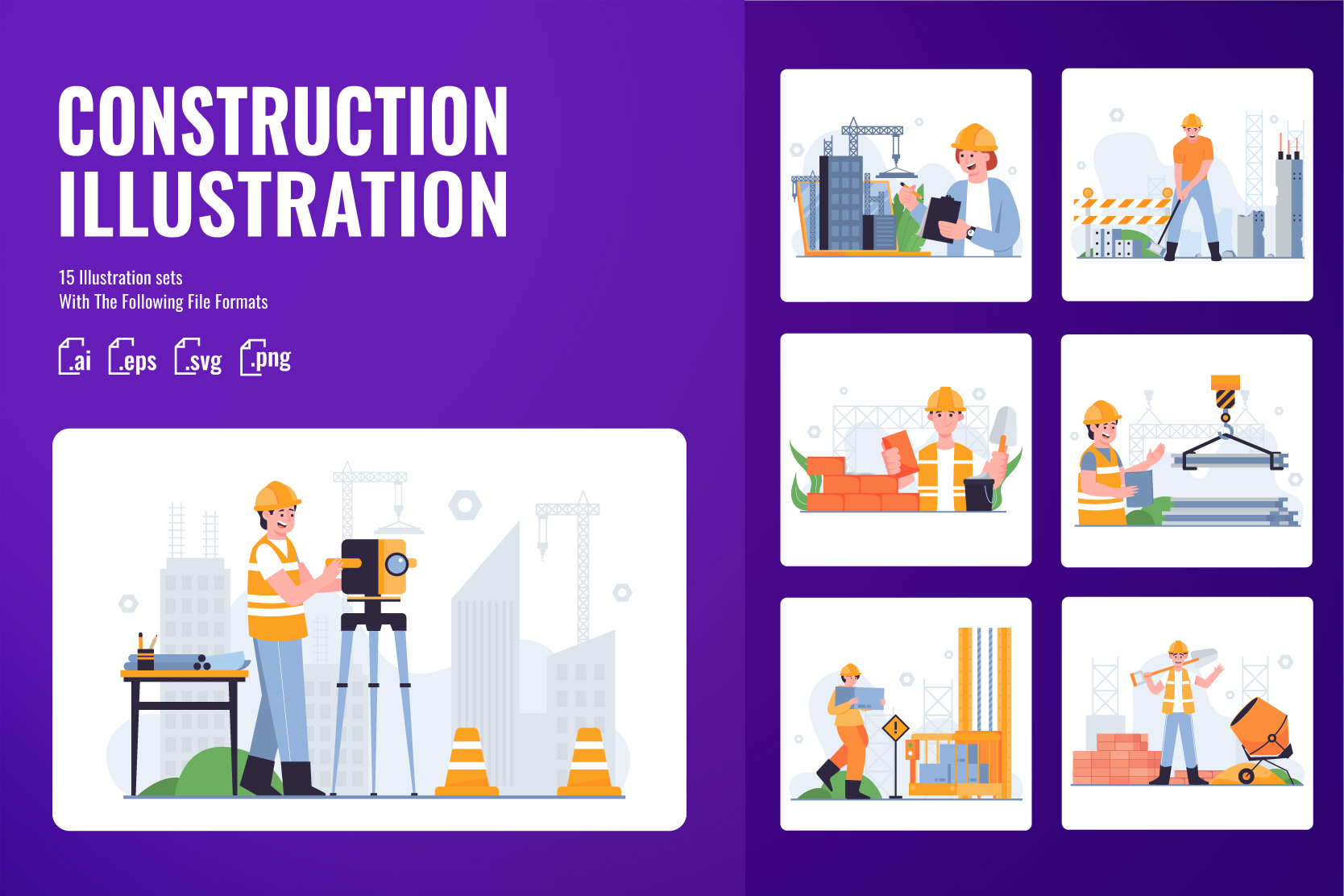 Service Construction Illustration Pack - 15 Buildings Illustrations ...