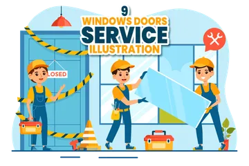 Service de fenêtres et de portes Pack d'Illustrations