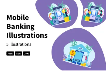 Les services bancaires mobiles Pack d'Illustrations