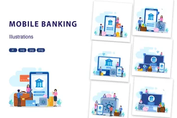 Les services bancaires mobiles Pack d'Illustrations