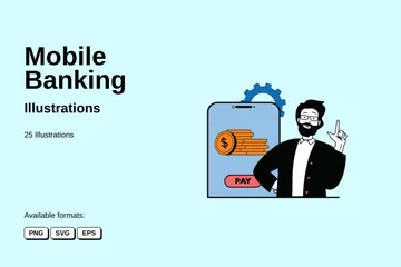 Les services bancaires mobiles Pack d'Illustrations