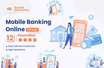 Services bancaires mobiles en ligne Pack d'Illustrations