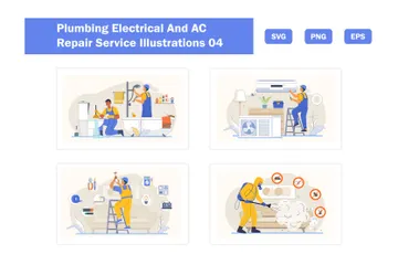 Servicios de reparación de plomería, electricidad y aire acondicionado. Paquete de Ilustraciones