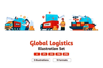 Serviço de distribuição logística global Pacote de Ilustrações