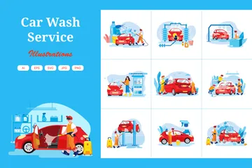 Serviço de lavagem de carros Pacote de Ilustrações