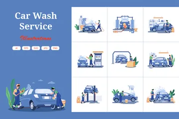 Serviço de lavagem de carros Pacote de Ilustrações