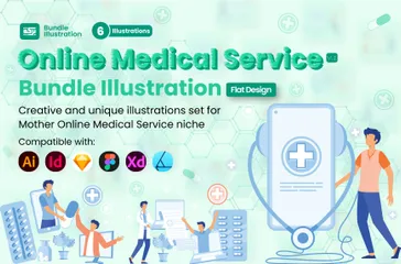 Atendimento Médico On-line Pacote de Ilustrações