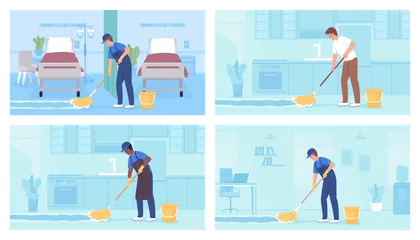 Serviços de limpeza de pisos Pacote de Ilustrações