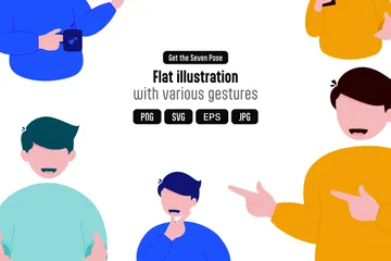 Seven Flat Illustration With Various Gestures Illustration Pack