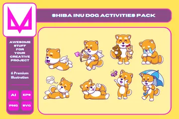 Shiba Inu Dog Activities Illustration Pack