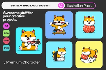Shiba Inu Dog Sushi Salmon Illustration Pack