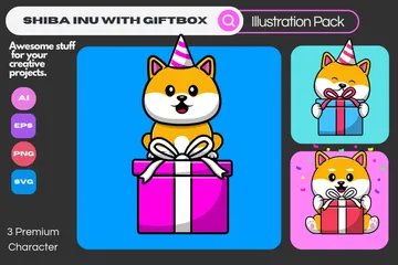 Shiba Inu Dog With Giftbox Illustration Pack