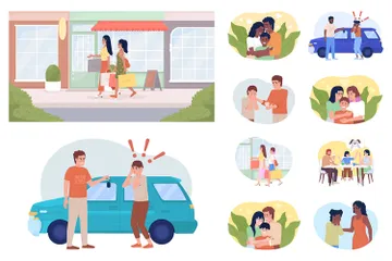 Situations quotidiennes avec les parents Pack d'Illustrations