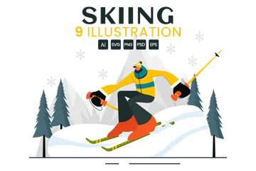 Skiing Winter Sport Activities Illustration Pack