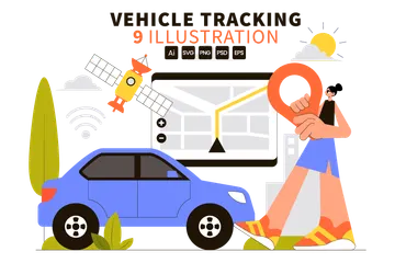 Smart Vehicle Tracking Illustration Pack
