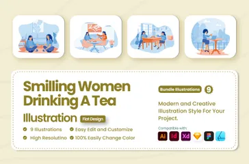 Smiling Women Drinking A Tea Illustration Pack