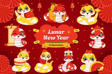 Snake Mascot Lunar Chinese New Year Illustration Pack