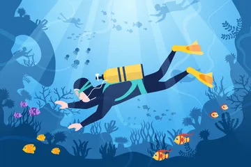 Snorkeling And Scuba Diving Illustration Pack