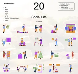 Social Life Illustration Pack