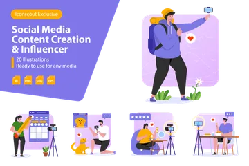 Erstellung von Social-Media-Inhalten und Influencer Illustrationspack