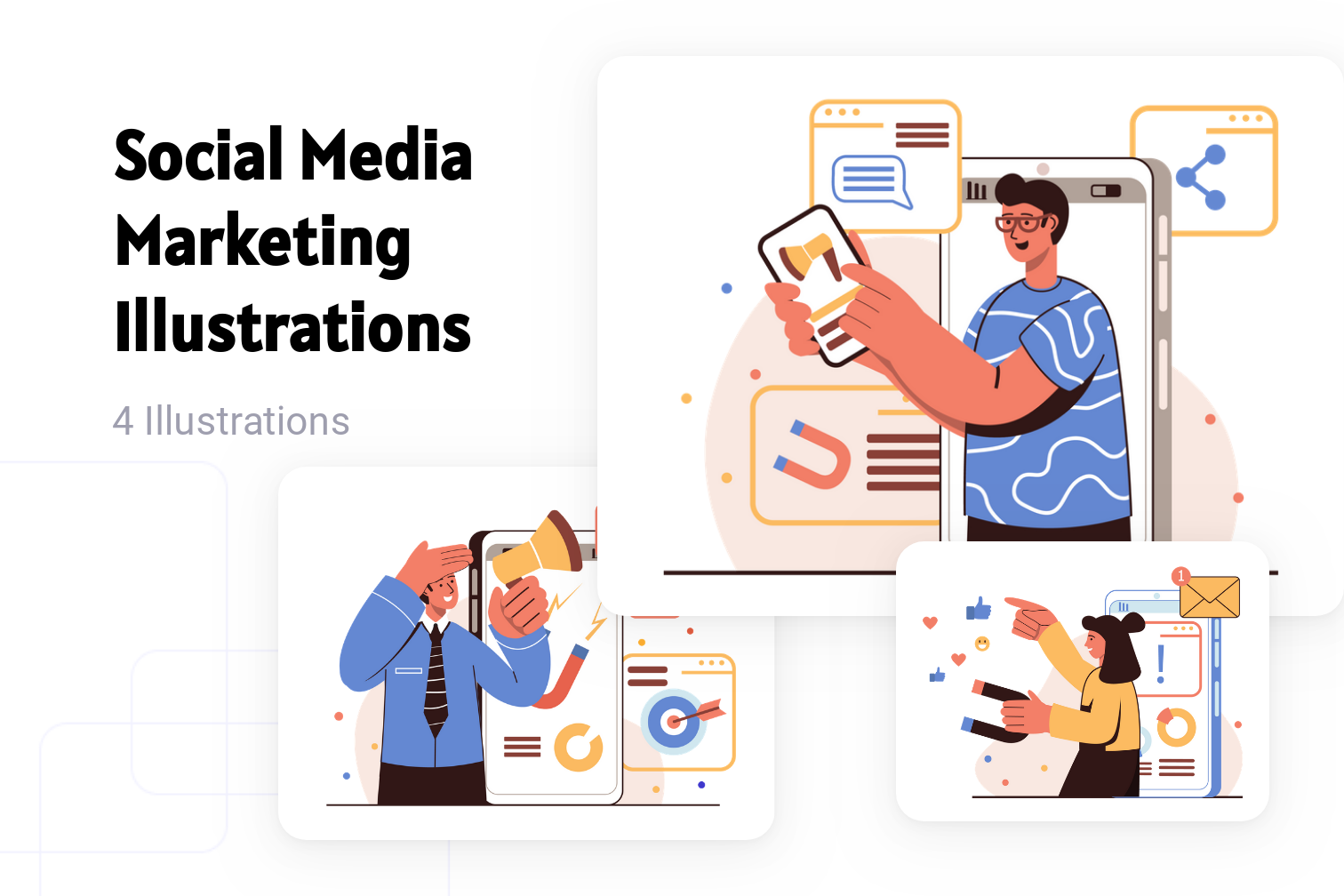 Social Media Marketing Illustration Pack - 4 Free Download Business ...